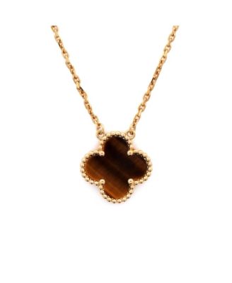  Vintage Alhambra Pendant Necklace 18K Gold and Tiger Eye, 16.5"