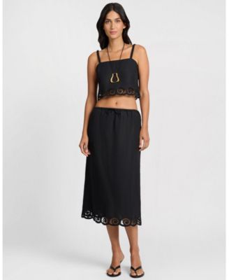  Air Linen Scallop Midi Skirt