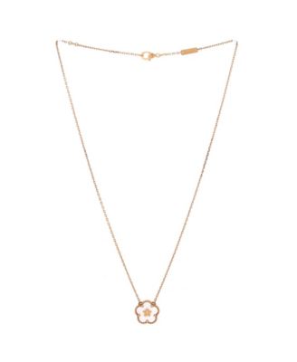  Lucky Spring Plum Blossom Pendant Necklace 18K Rose Gold and Mother of Pearl, 16.25"