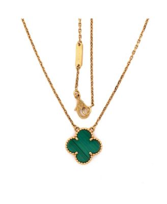  Vintage Alhambra Pendant Necklace 18K Gold and Malachite, 16.75"