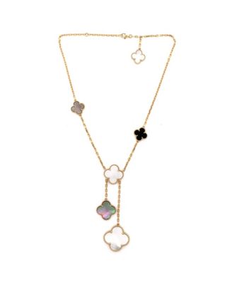  Magic Alhambra 6 Motifs Necklace 18K Gold and Mother of Pearl with Onyx, 16.5"