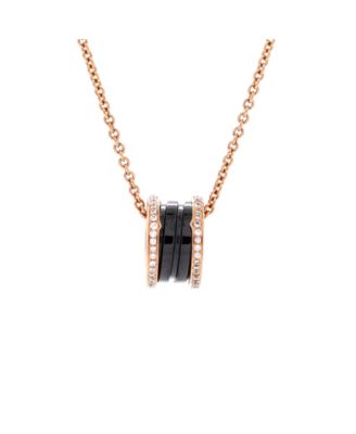  B.Zero1 Pendant Necklace 18K Rose Gold and Ceramic with Diamonds, 18"