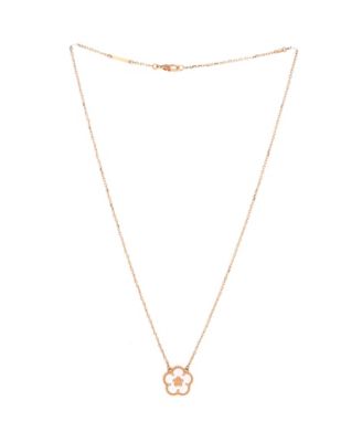  Lucky Spring Plum Blossom Pendant Necklace 18K Rose Gold and Mother of Pearl, 16.25"