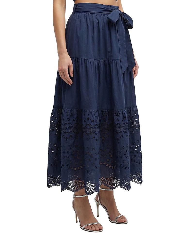 Change of Scenery Jenni Tiered Belted Eyelet Smock Waist Skirt
