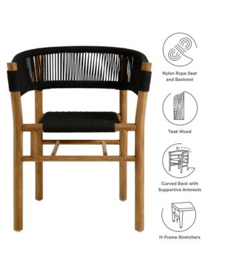  Vienna Outdoor Patio Teak and Rope Curved-Back Dining Armchairs, Set of 2