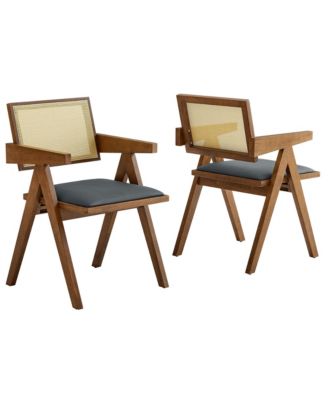 Thera Faux Leather Cane Dining Armchairs, Set of 2