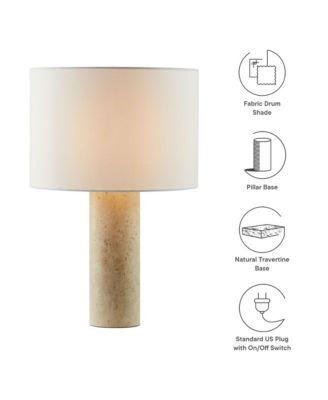 Zenith Travertine Table Lamp With Fabric Drum Shade