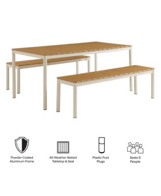 Finn Outdoor Patio Aluminum Faux Wood Dining with Benches, Set of 3