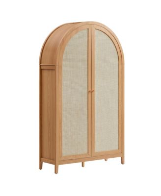 Calista 79" Tall Wide Rattan Arched Storage Cabinet