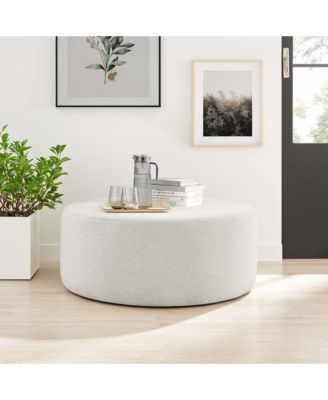 Callum Large 38" Round Woven Heathered Fabric Upholstered Ottoman