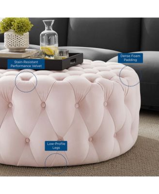 Amour Tufted Button Large Round Performance Velvet Ottoman