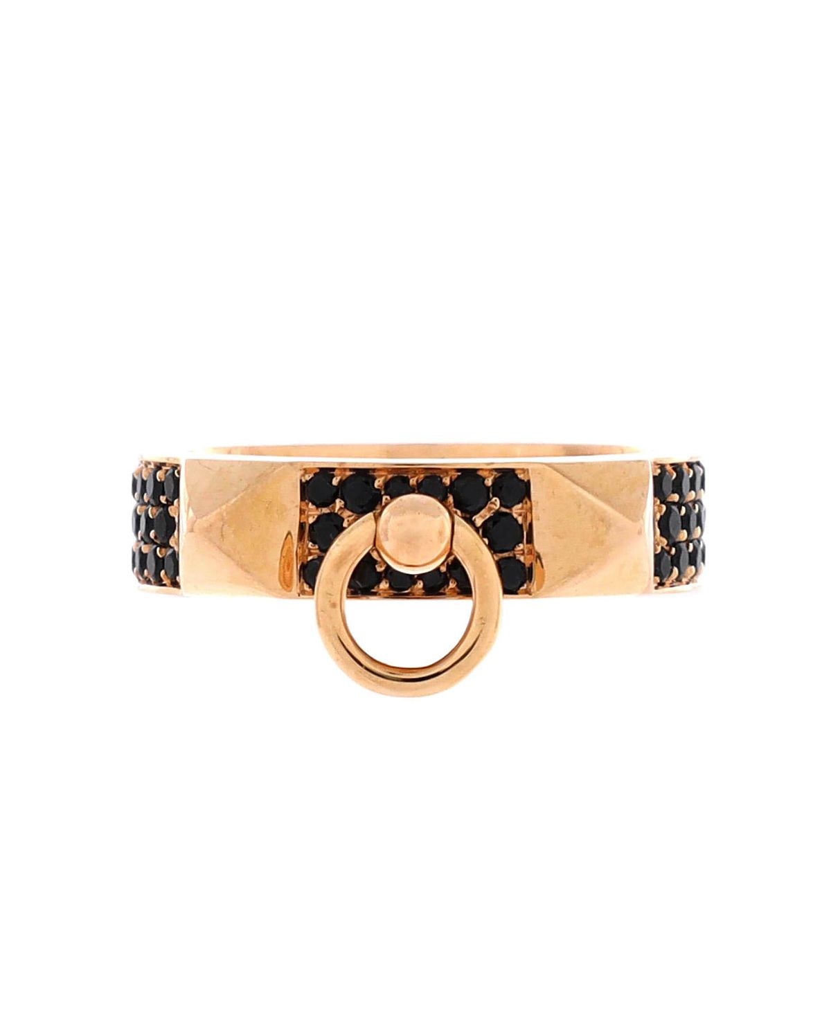 Pre-Owned HERMES Small Collier de Chien Ring 18K Rose Gold with Pave Black Spinels