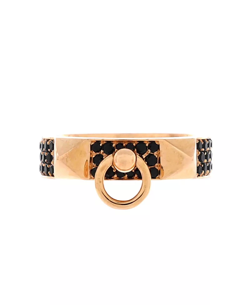Pre-Owned HERMES Small Collier de Chien Ring 18K Rose Gold with Pave Black Spinels