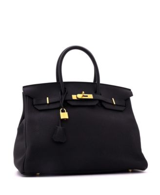 Birkin 35 Handbag Black Clemence with Gold Hardware