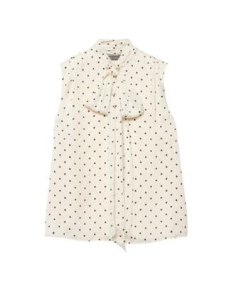  Women's Polka Dot Tie Neck Top