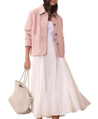  Women's Suede Jacket with Classic Collar & Button-Front Pockets