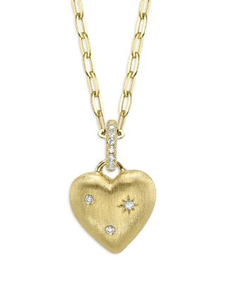 14K Yellow Gold Diamond Heart Pendant Necklace, 18"