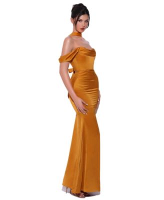  Ivona Lace Up Back Halter Neck Satin Gown