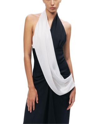  Contrast Draped Halter Maxi Dress