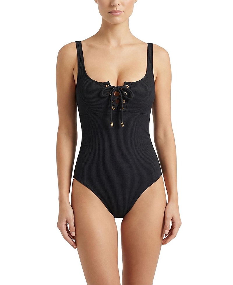 Change of Scenery Taylor Lace-Up Underwire One-Piece Swimsuit in Eco Texture