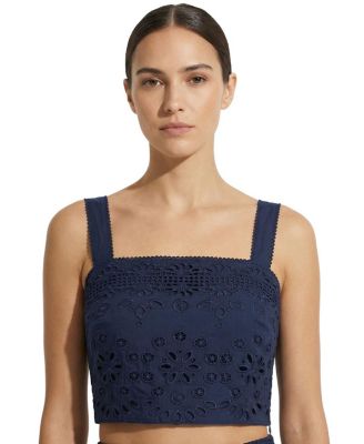 Ilyssa Eyelet Embroidered Square Neck Smocked Crop Top