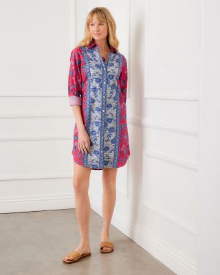 Long Sleeve Border Print Shirtdress