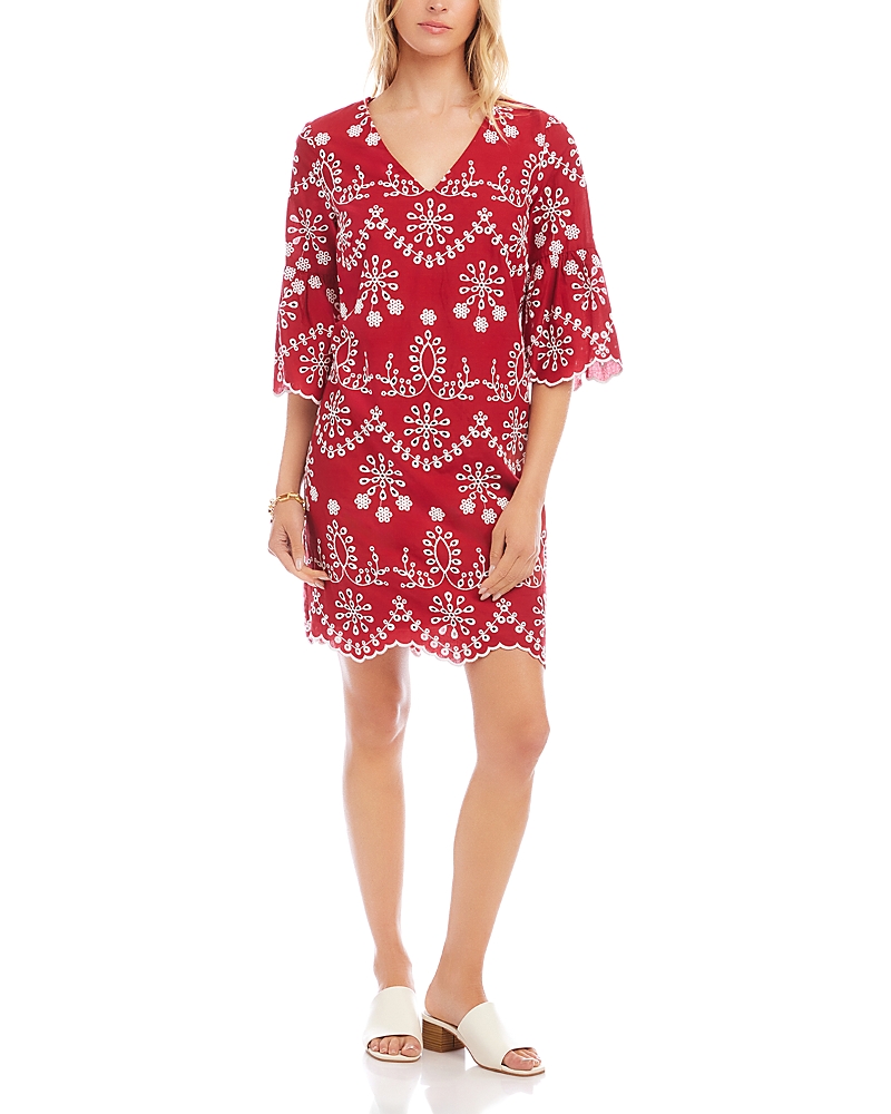 Karen Kane Flare Sleeve Embroidered Dress