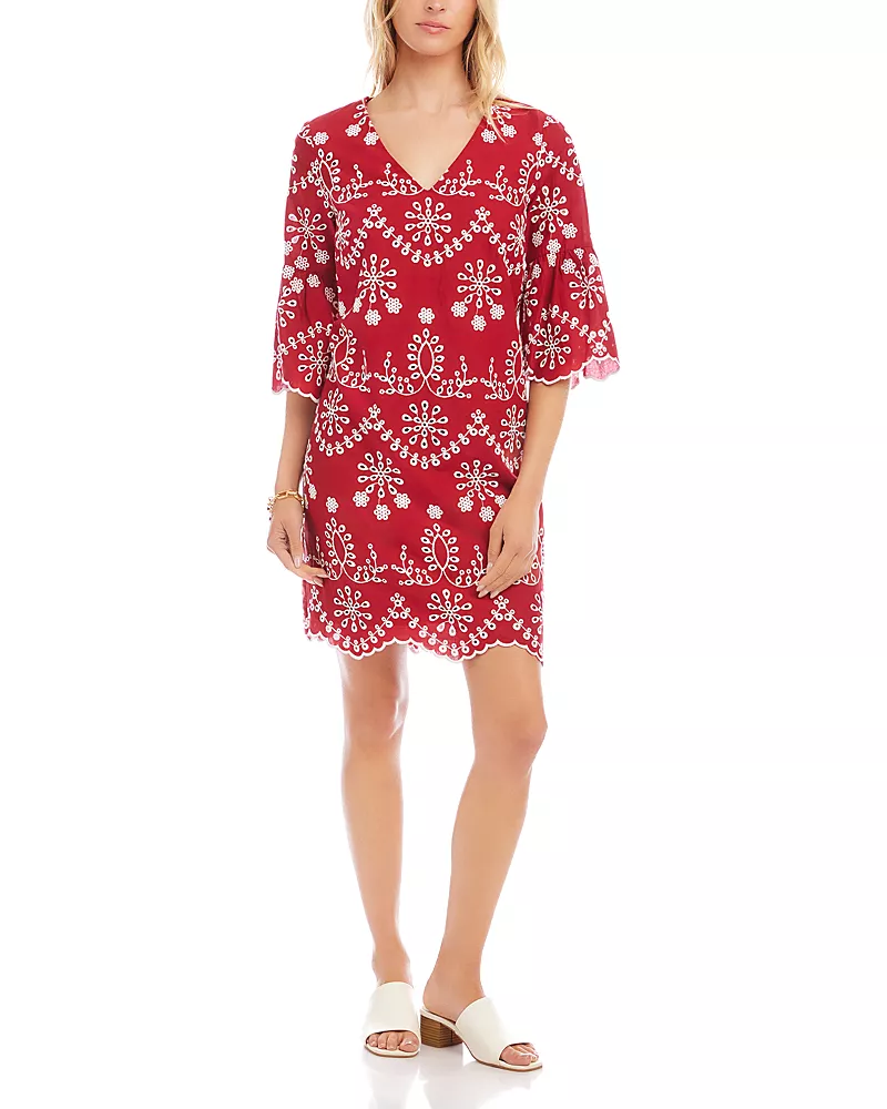 Karen Kane Flare Sleeve Embroidered Dress