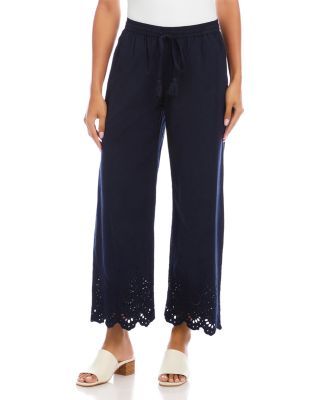 Embroidered Scallop Edge Cropped Pants