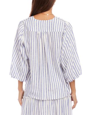 Stripe Layered Sleeve Shirred Blouse
