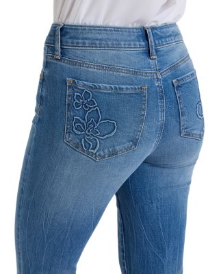 Marilyn Floral Pocket High Rise Straight Ankle Jeans in Pacifica