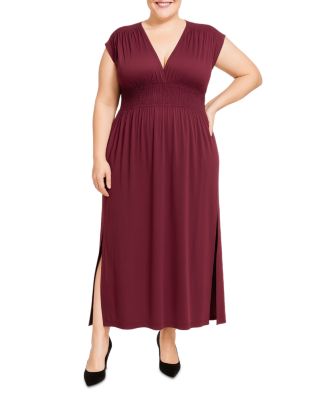 Plus Size Deep V-Neck Side Slit Maxi Dress