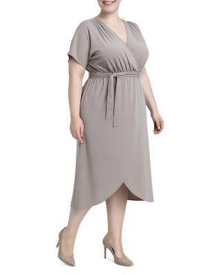 Plus Size Flowy Tie Front Midi Flutter Sleeve Dress