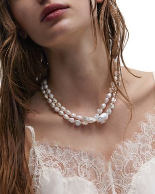 Madrid Double Strand Freshwater Pearl Necklace, 16"