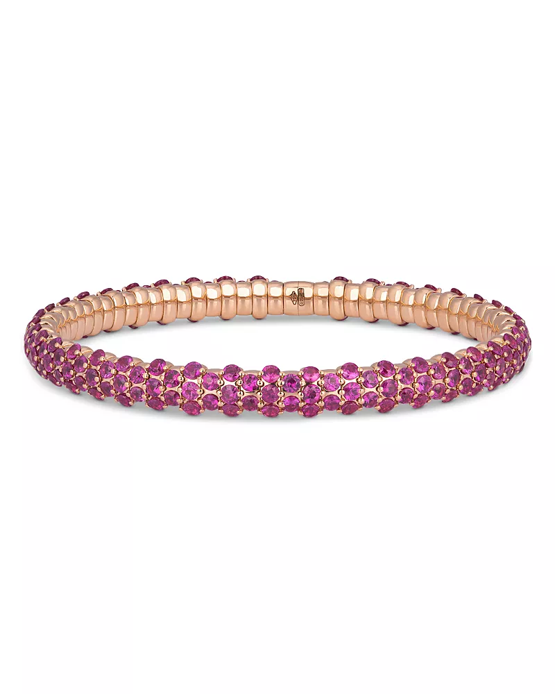 Zydo 18K Rose Gold Pink Sapphire Slim Domed Stretch Bracelet