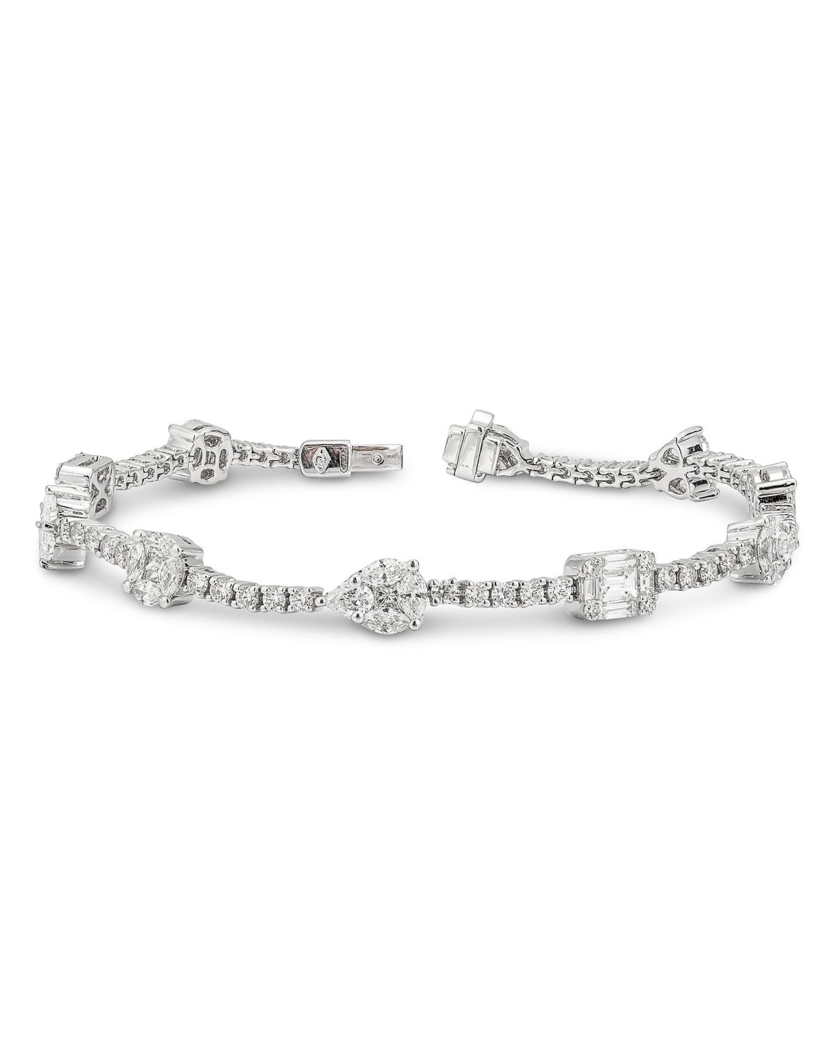 Zydo 18K White Gold Mosaic Diamond Mixed Cut Elements Link Bracelet