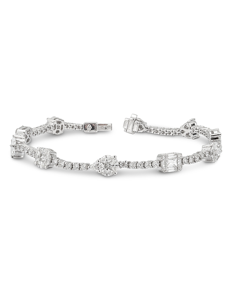 Zydo 18K White Gold Mosaic Diamond Mixed Cut Elements Link Bracelet