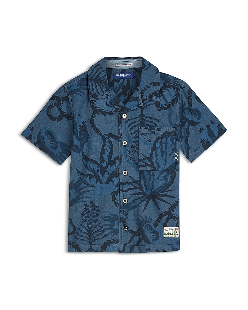 Scotch & Soda Boys' Allover Print Chambray Short Sleeved Shirt - Big Kid