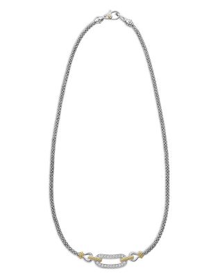 18K Yellow Gold & Sterling Silver Caviar Lux Diamond Clip Collar Necklace, 17" - Exclusive