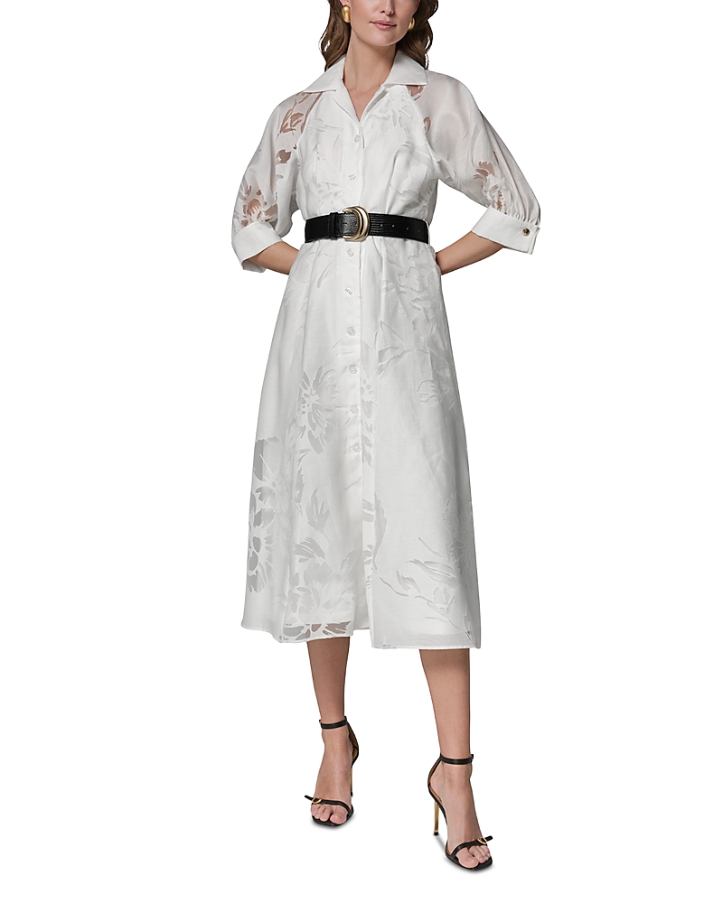Donna Karan Burnout Jacquard Collared Midi Shirt Dress