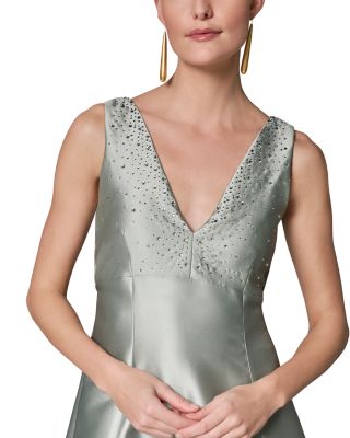 Sleeveless V Neck A Line Studded Midi Dress