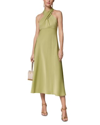 Sleeveless Satin Halter Neck Midi Dress