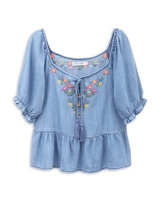 Petal Song Embroidered Denim Top