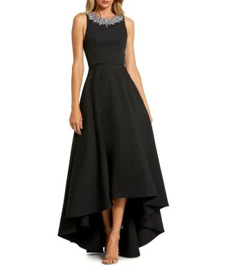  Petite Crepe Embellished Neck High Low Gown