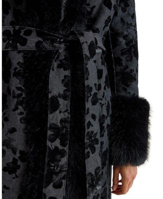 Faux Fur Floral Jacquard Coat