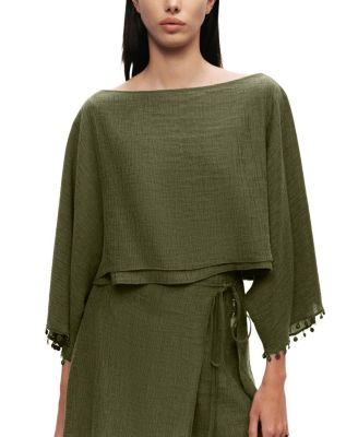  Cropped Boat-Neck Blouse