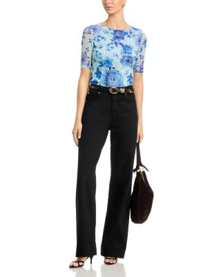 Elbow Sleeve Boat Neck Mesh Top