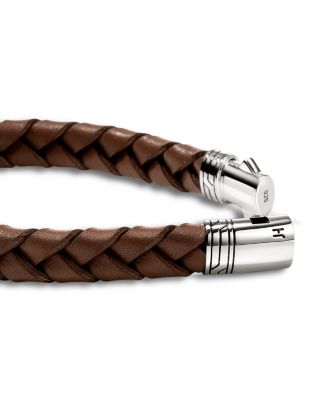Sterling Silver Men's Braided Leather Bracelet
