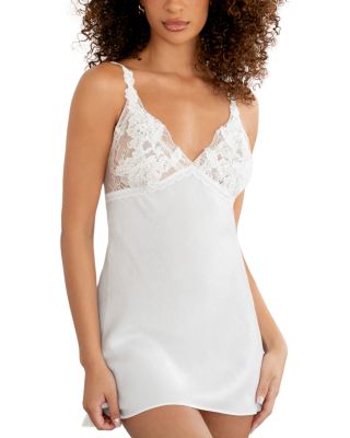Lace Embellished Shimmer Satin Chemise