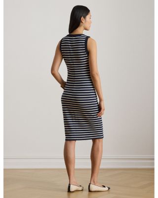 Striped Snap Trim Ponte Sheath Dress